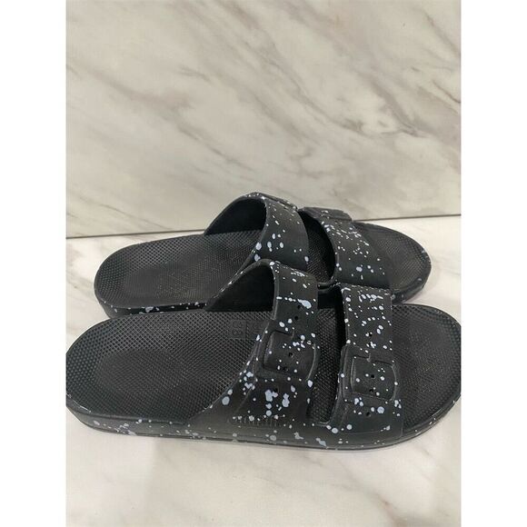 Freedom Moses Women's Black Splatter Two Strap Slides Size 7/8 Casual Sandals - Picture 3 of 15